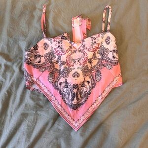 SHEIN Pink and Cream Paisley Bandana Top